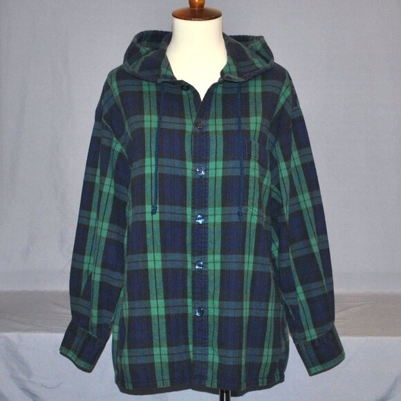 The Limited Tops - Vintage Limited Jeans Plaid Shirt Size Small Flannel Button Down w/ Hood